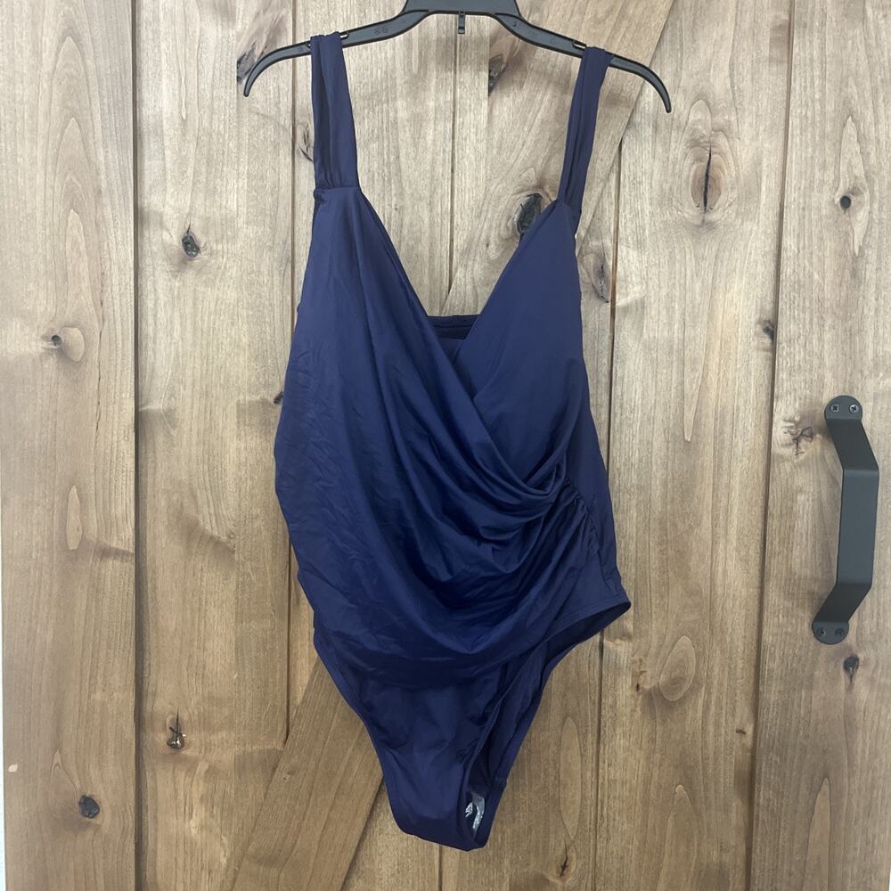 NWT Jantzen Draped Surplice One Piece Swimsuit Sz 20W Slimming UPF Tummy Control